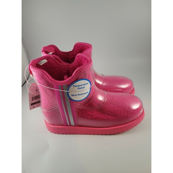 Children's sz 2 Classic Clear Mini Rock Rose Pink Waterproof Sherpa Winter Boot - Picture 2 of 8
